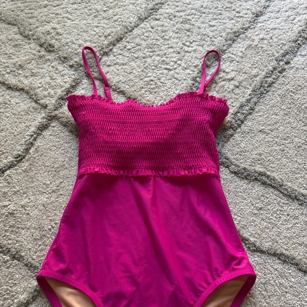 J Crew Fuchsia pink Smocked one piece swimsuit bathing suit XS - Picture 9 of 10